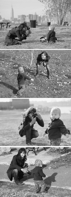 Sarah Sloboda in action photographing child in Brooklyn, New York City